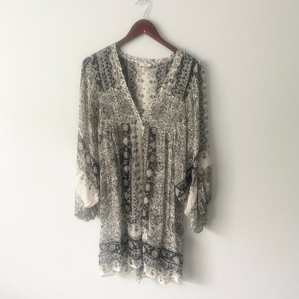 Joie 100% Silk Floral Sheer Short Length Long Sleeve‎ Dress Coverup Size Small
